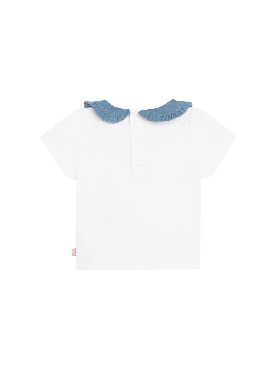 T-shirt bianca con colletto denim