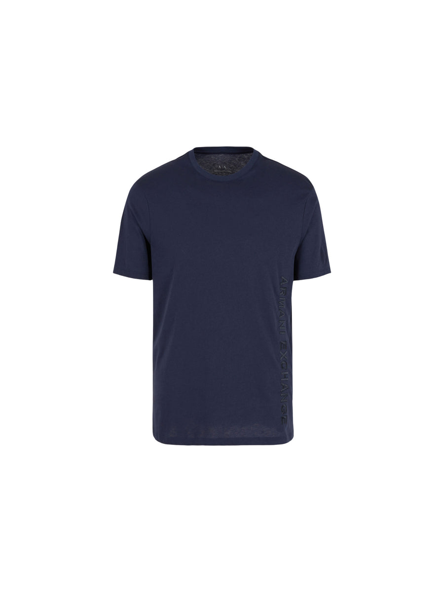 T-shirt blu ricamo logo verticale