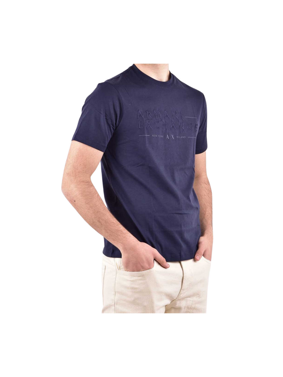 T-shirt blu ricamo logo