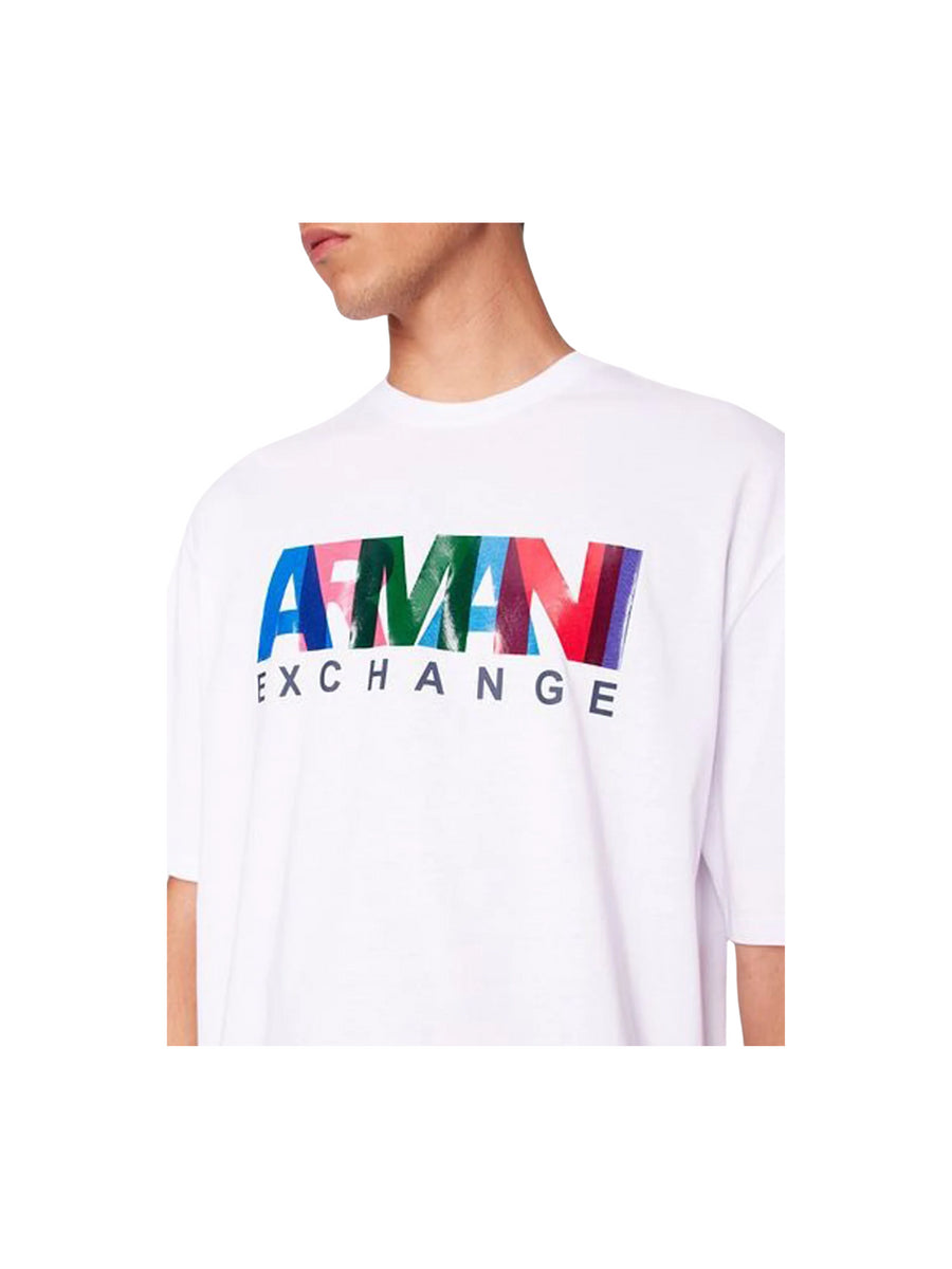 T-shirt bianca logo multicolor
