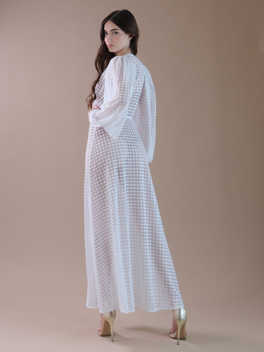 Kimono lungo bianco traforato con elastico in vita