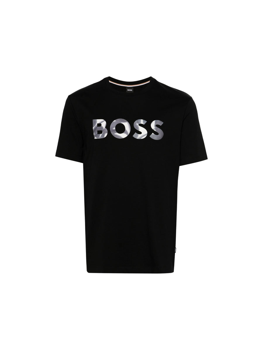 T-shirt nera con applicazione logo