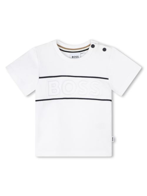 T-shirt bianca ricamo logo tono su tono
