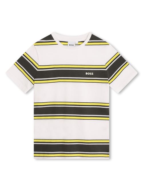 T-shirt bianca righe in contrasto giallo/nero