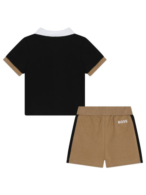 Completo polo e shorts nero/marrone
