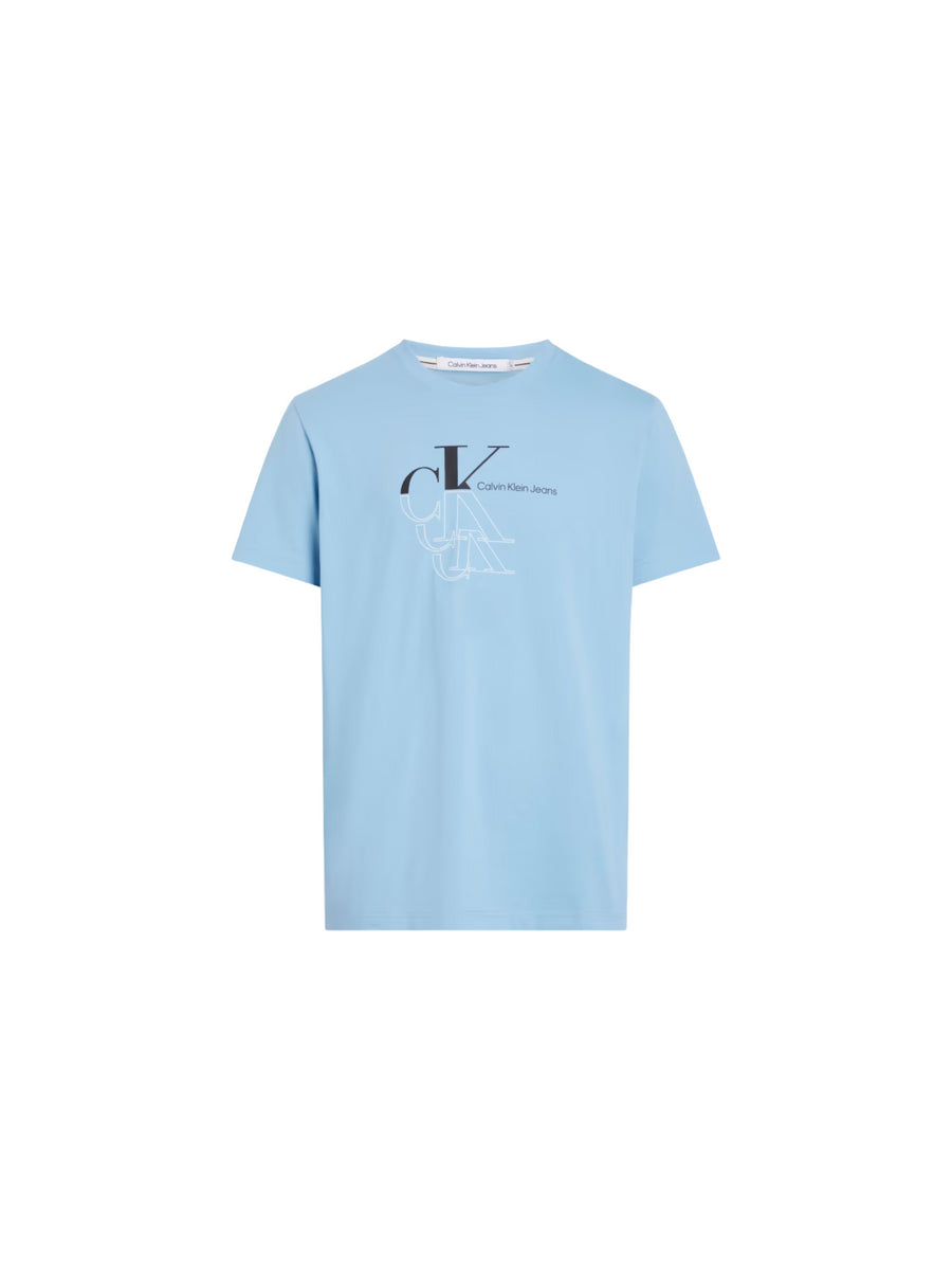 T-shirt azzurra stampa monogramma CK
