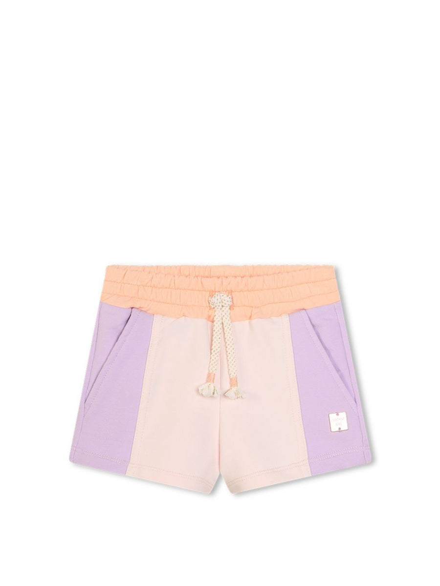 Shorts in cotone a blocchi di colore con coulisse