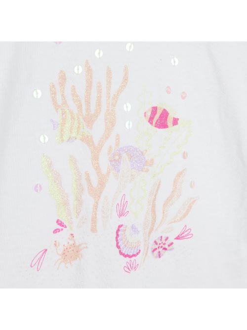 T-shirt bianca con stampa pesci e corallo