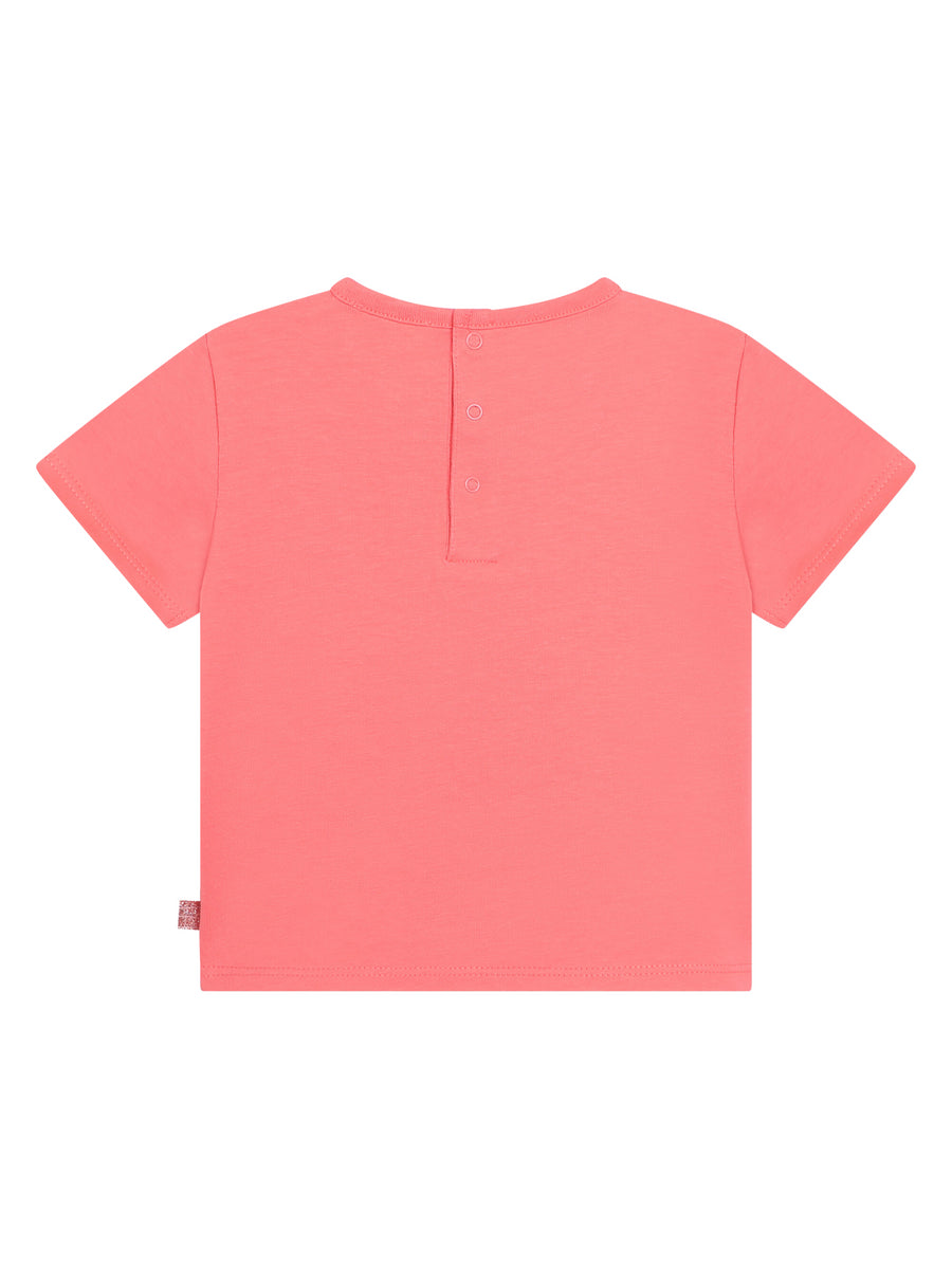 T-shirt rosa pesca con stampa ghepardo e fiori