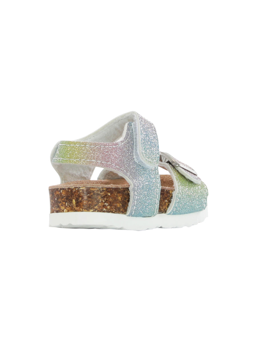 Sandali microglitter multicolor con fibbia e strappo