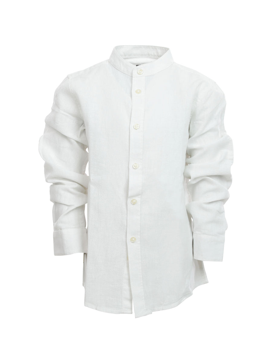 Camicia a manica lunga bianca in misto lino e cotone