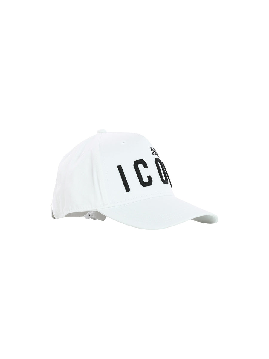 Cappello bianco con visiera e logo Icon nero