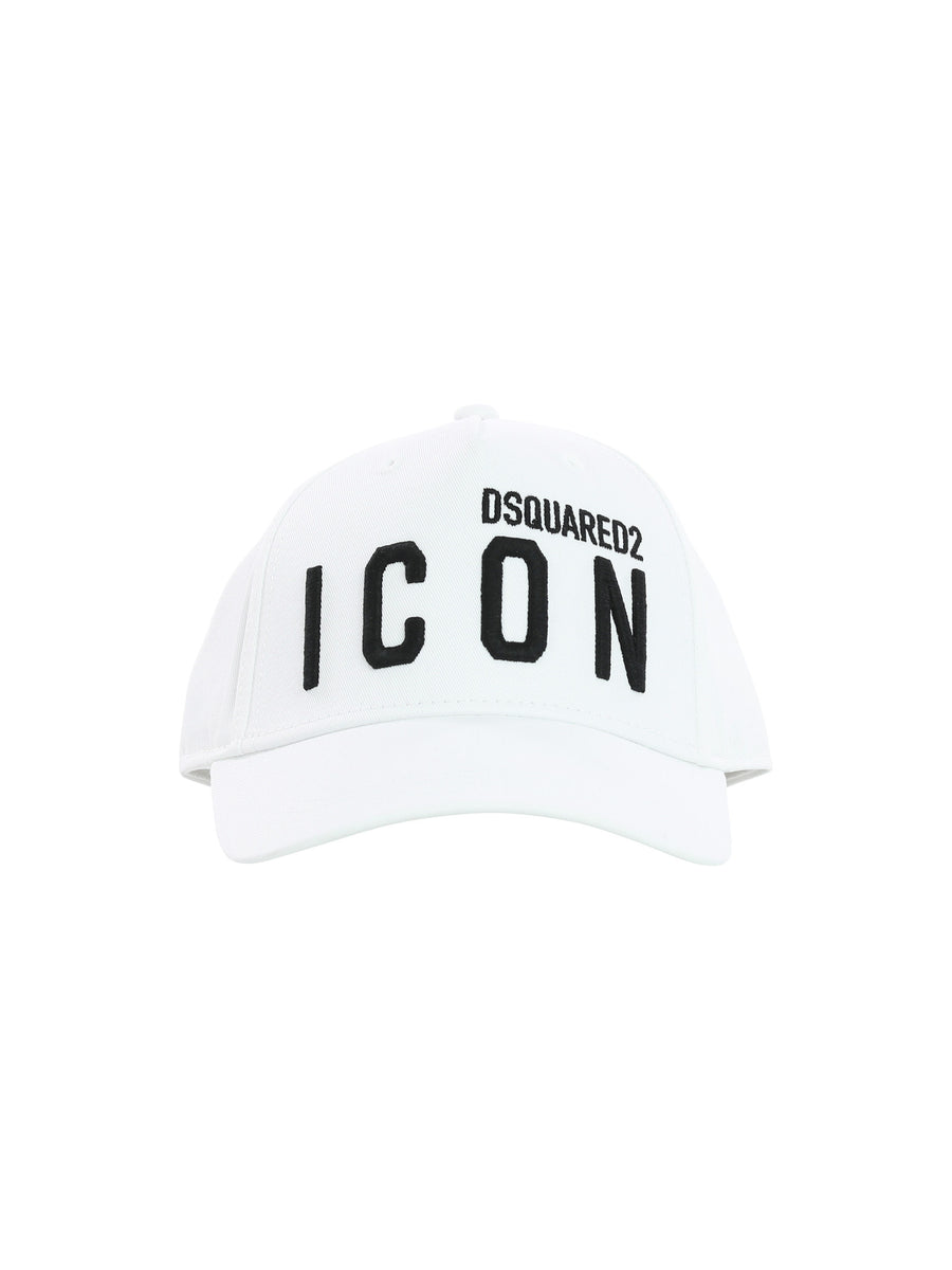 Cappello bianco con visiera e logo Icon nero