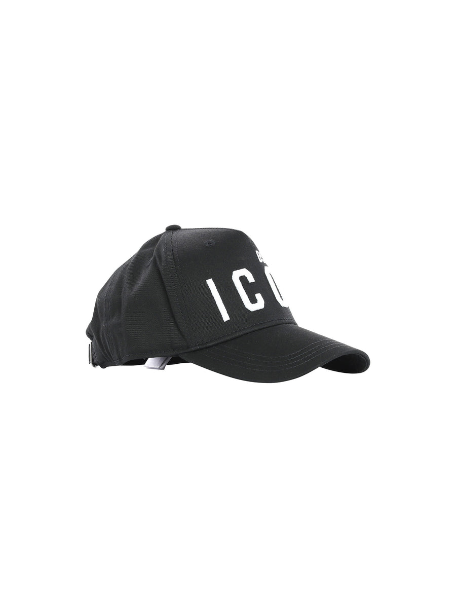 Cappello nero con visiera e logo Icon bianco