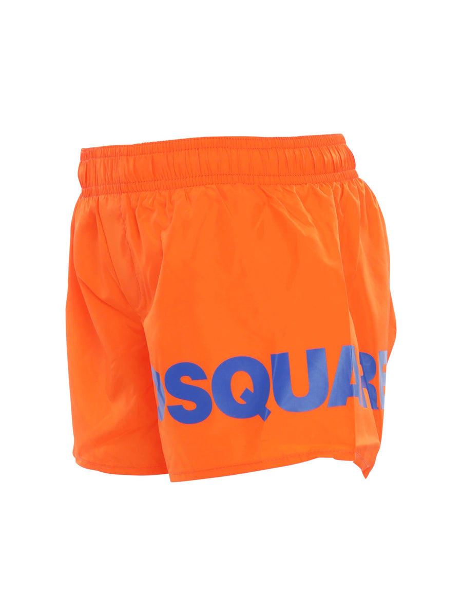 Costume shorts arancione con logo laterale blu