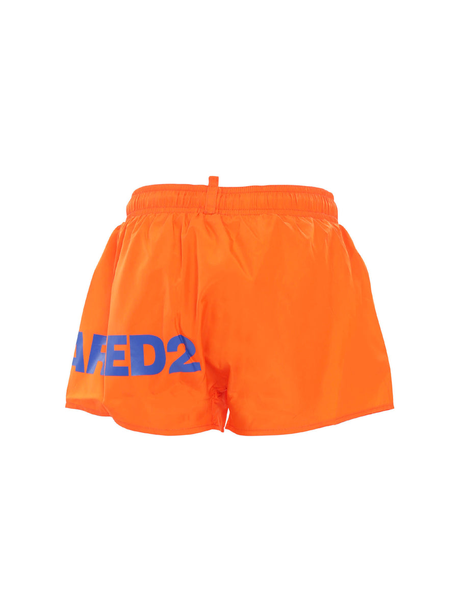 Costume shorts arancione con logo laterale blu