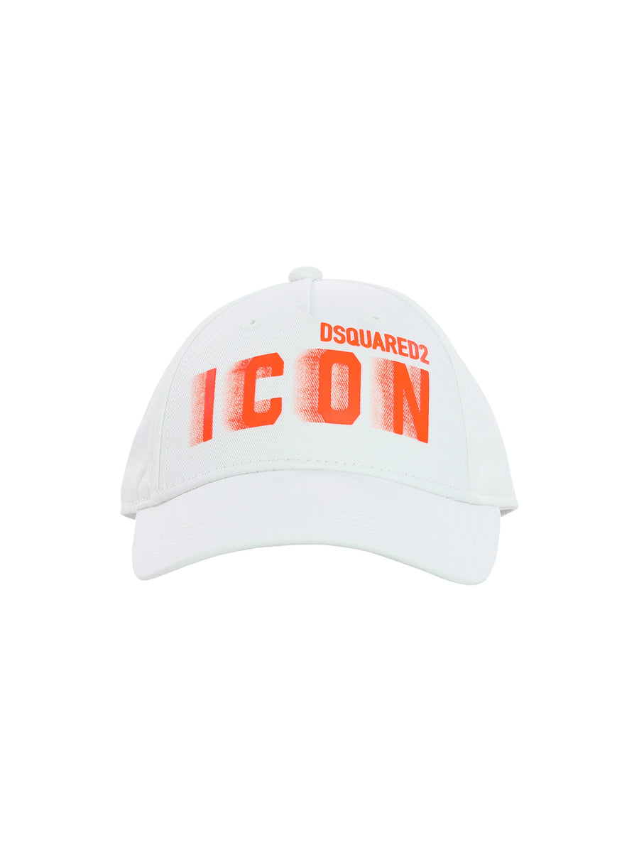 Cappello bianco con logo Icon arancio fluo sfumato
