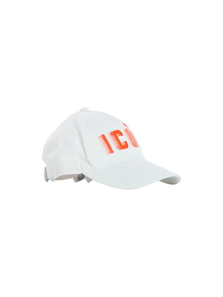 Cappello bianco con logo Icon arancio fluo sfumato