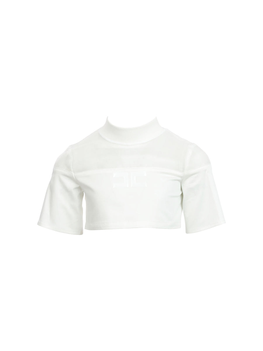 T-shirt crop bianca con inserto velato