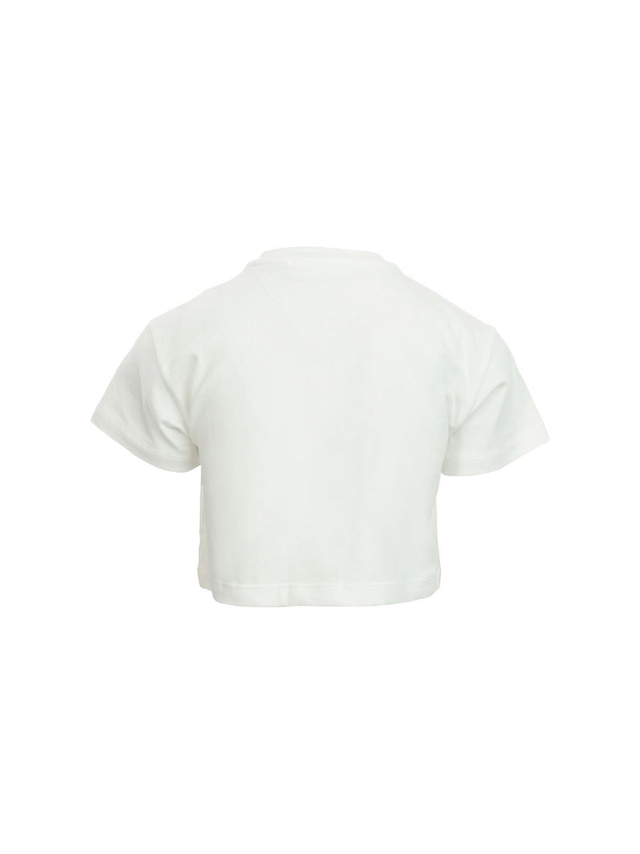 T-shirt bianca con ricamo logo in rilievo