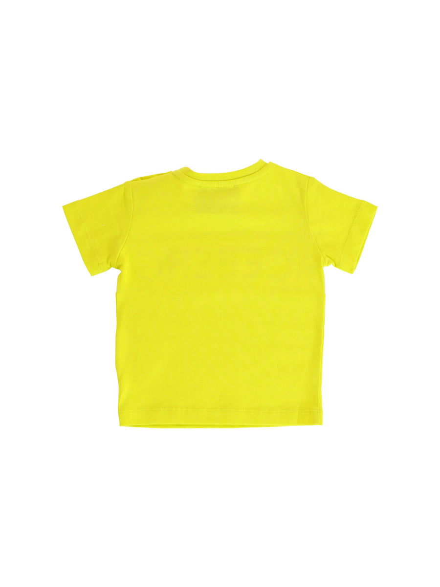 T-shirt verde lime con banda beige e logo nero