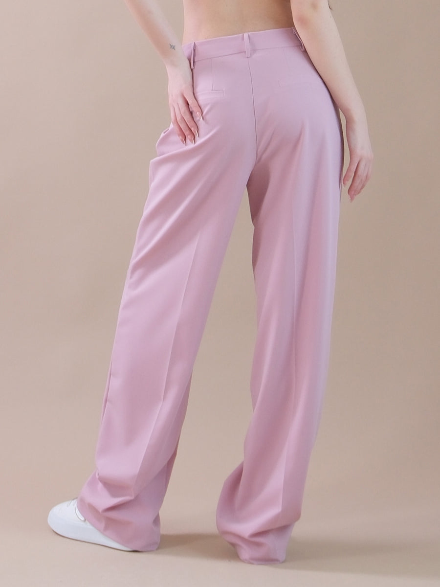 Pantaloni dritti rosa con finti taschini e pattina