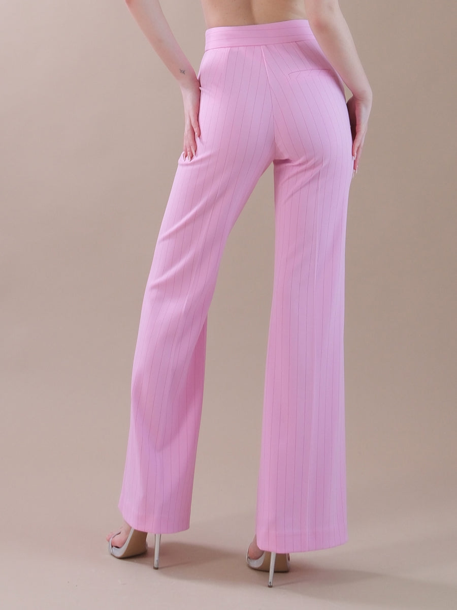 Pantaloni flare rosa Barbie gessati