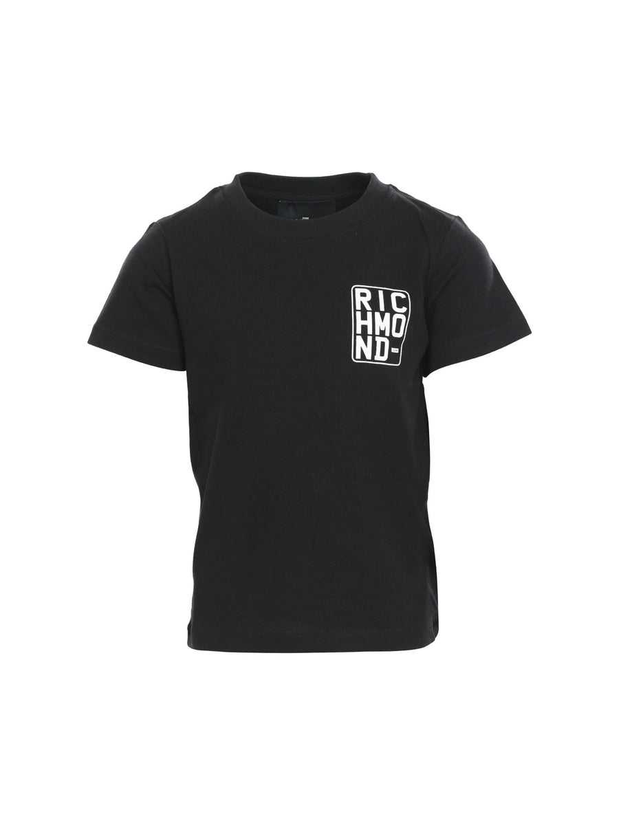 T-shirt nera con rettangolo logo bianco