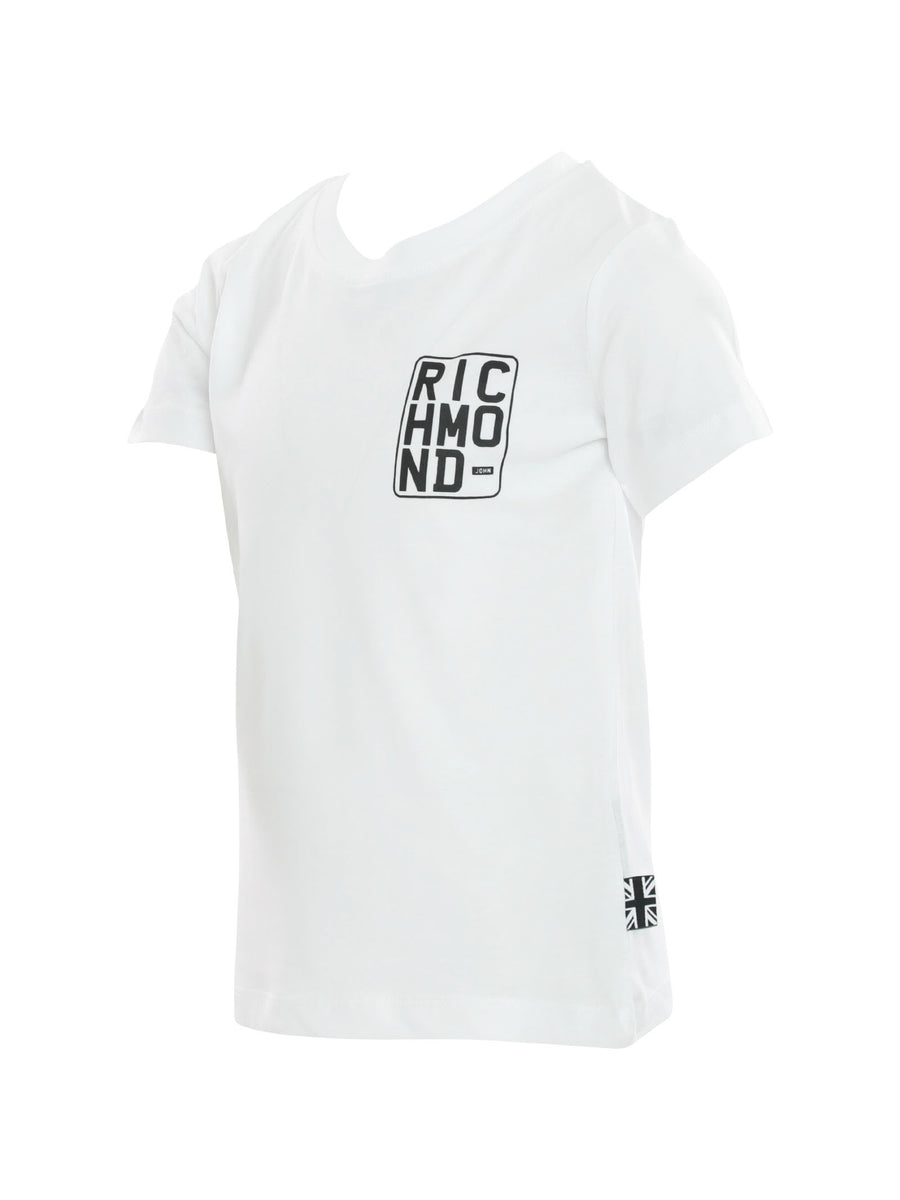 T-shirt bianca con rettangolo logo nero