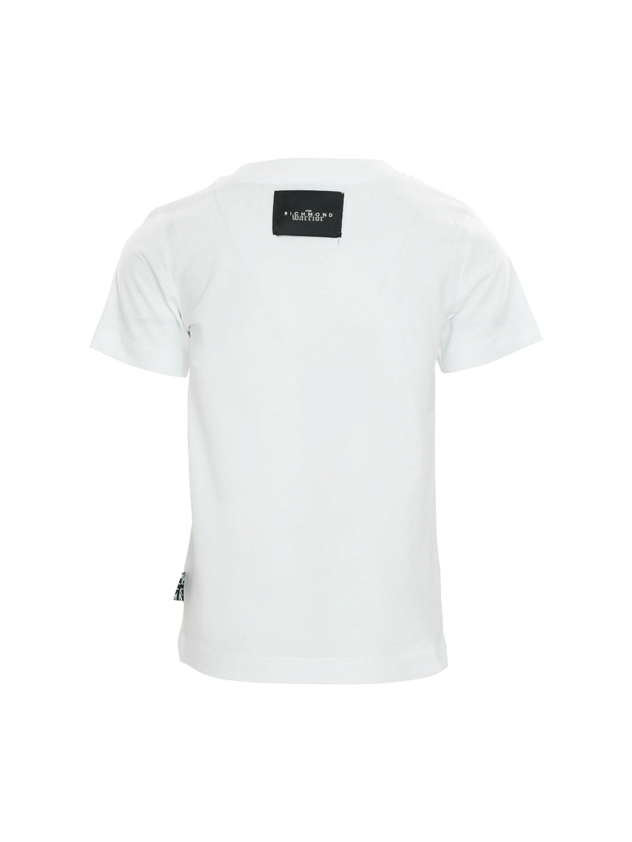 T-shirt bianca con scritta frontale nera graffiti