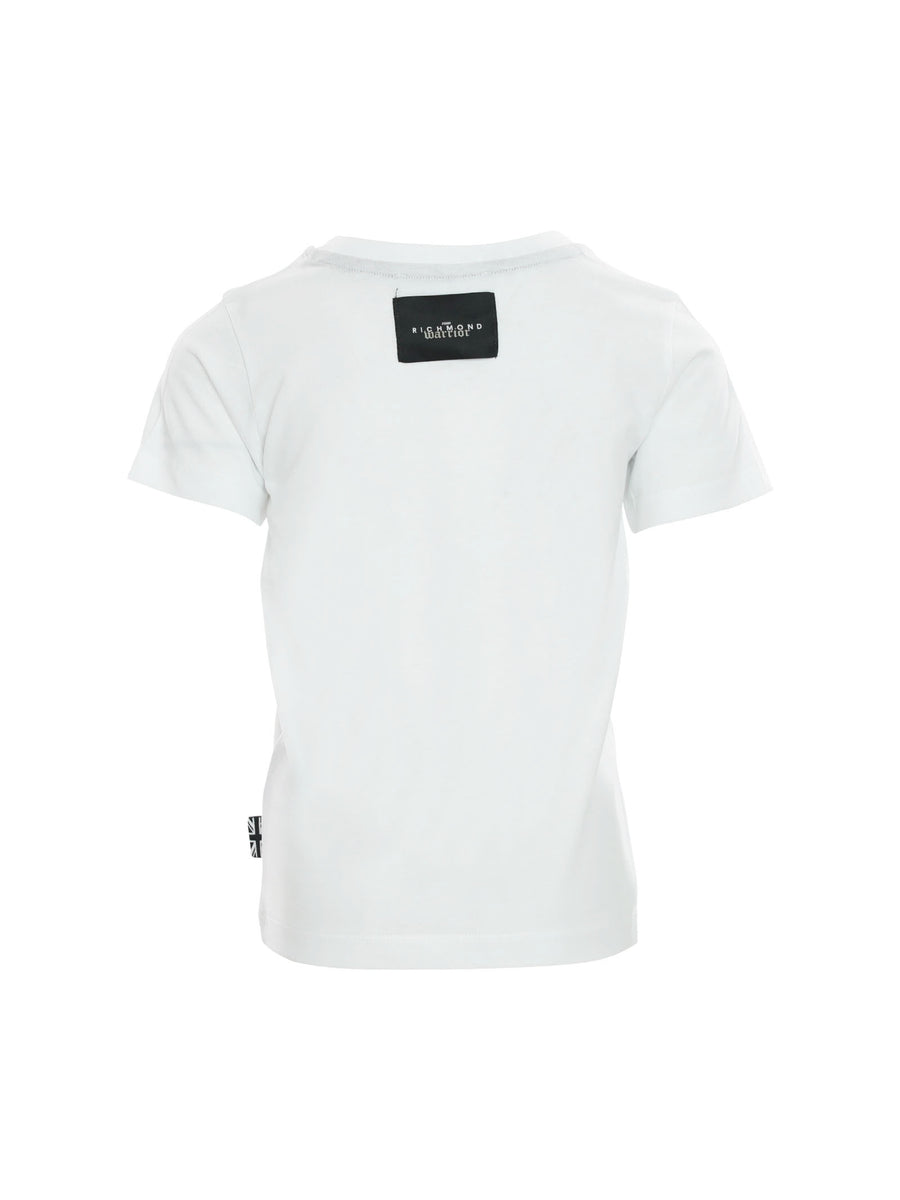 T-shirt bianca con logo nero e scritta grigia Warrior