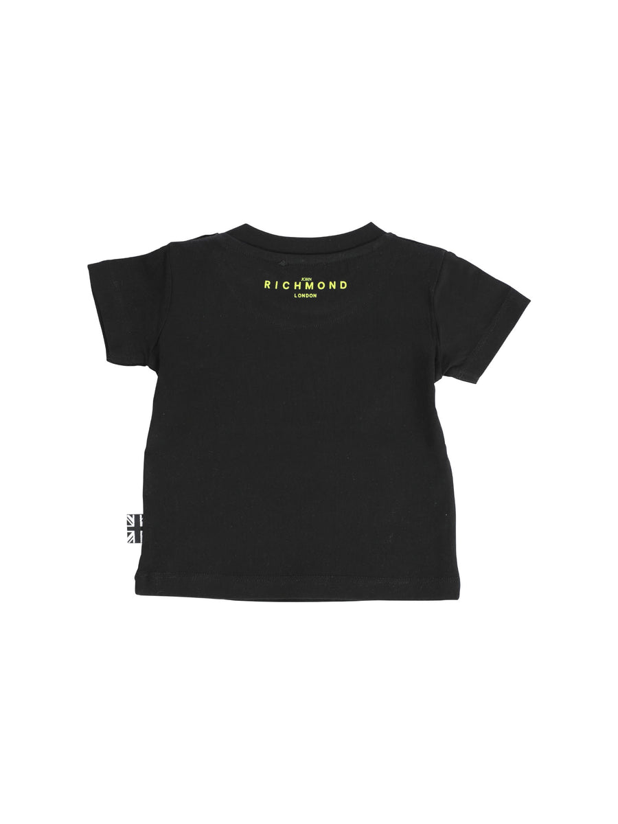 T-shirt nera con stampa logo verde lime