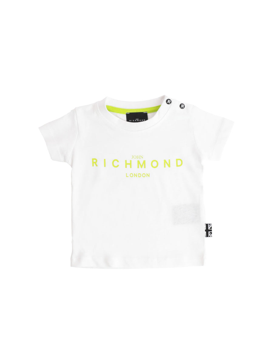 T-shirt bianca con stampa logo verde lime