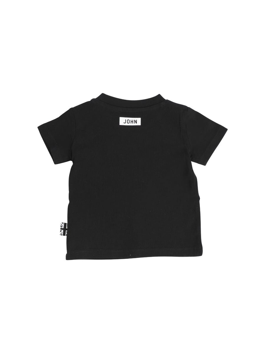 T-shirt nera con maxi stampa logo multicolor