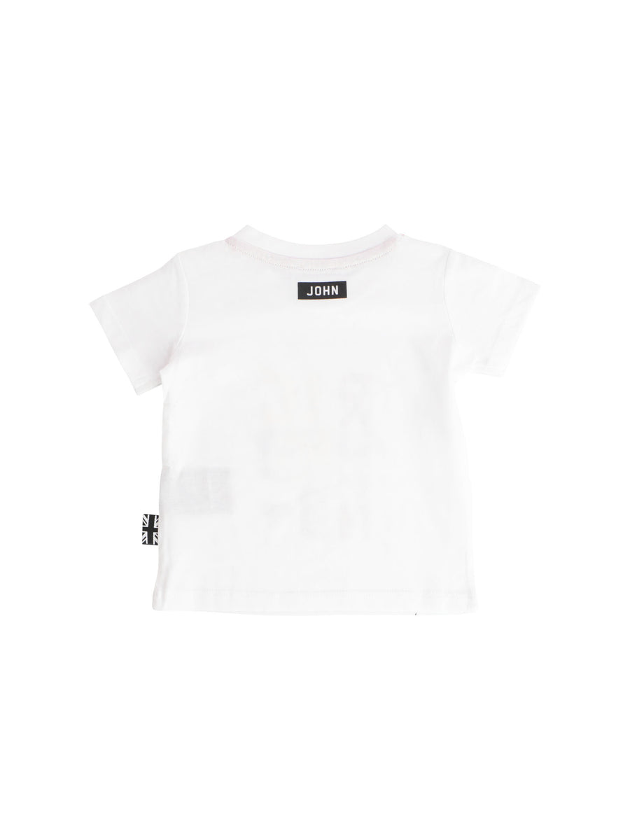 T-shirt bianca con maxi stampa logo multicolor
