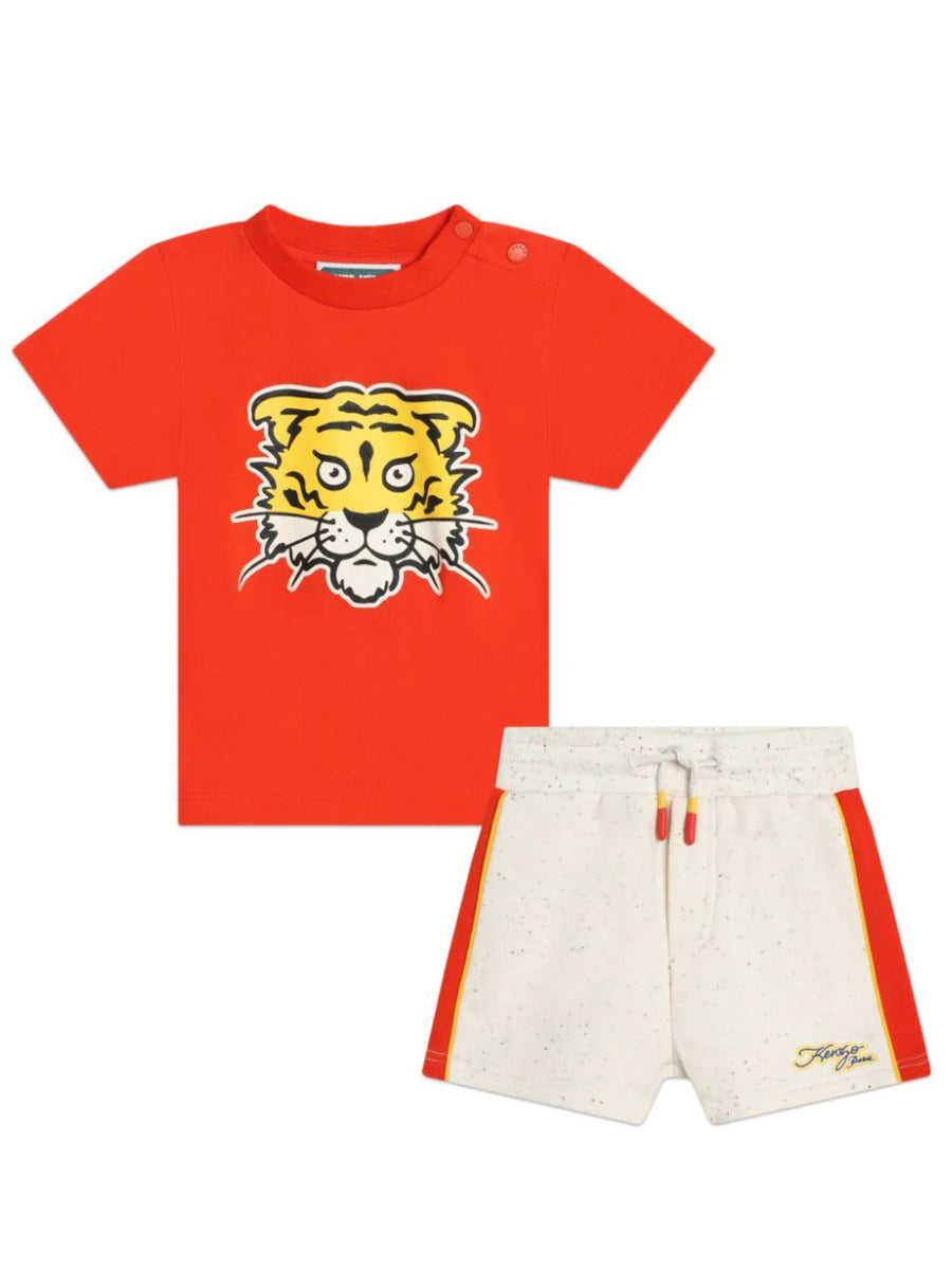 Set neonato t-shirt e shorts rosso/crema