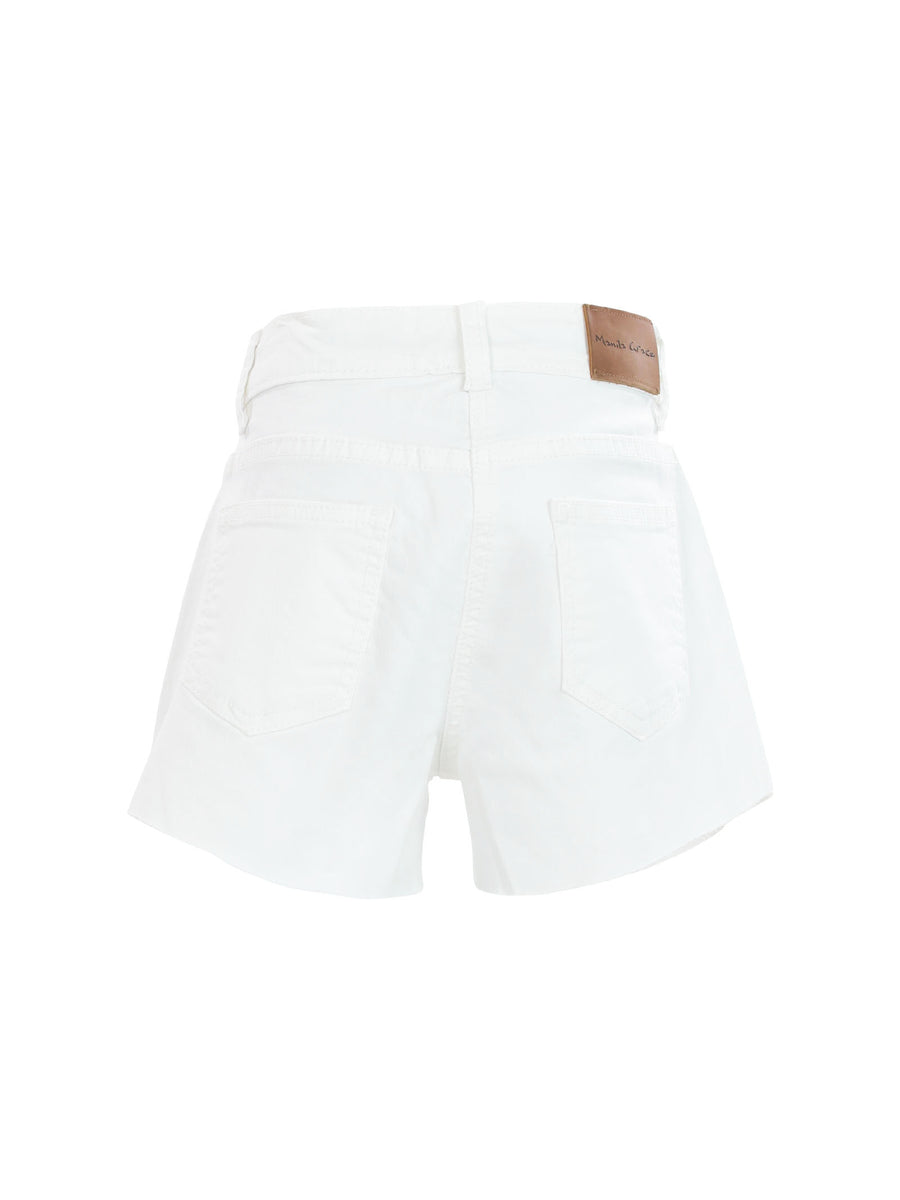 Shorts in cotone bianchi con taglio vivo