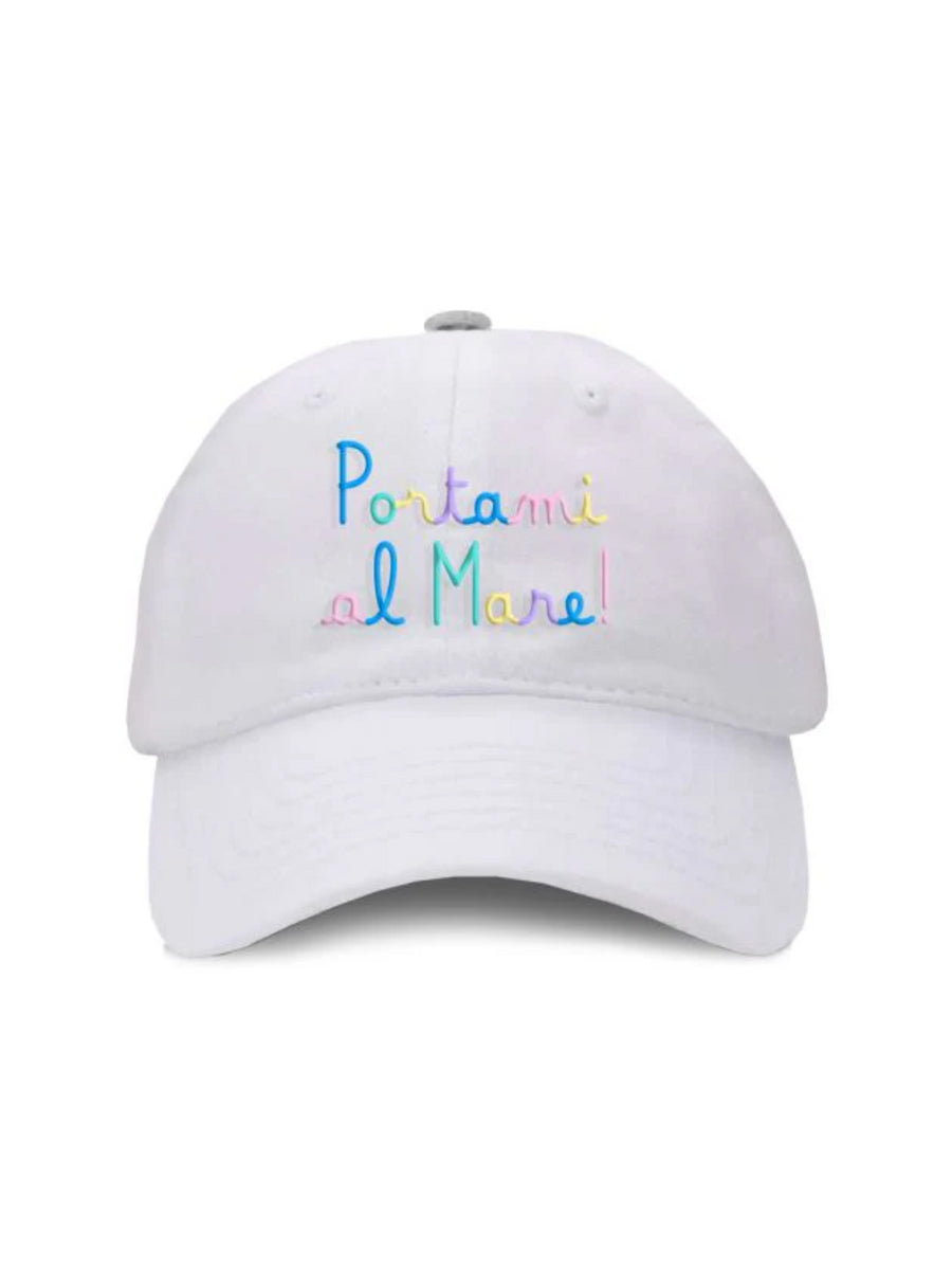 Cappello bianco scritta multicolor "Portami al mare"