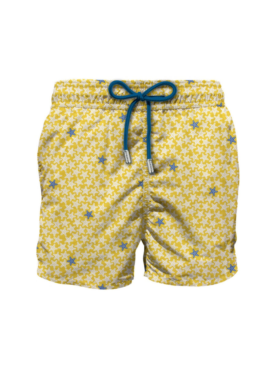 Costume shorts giallo con fantasia stelle marine