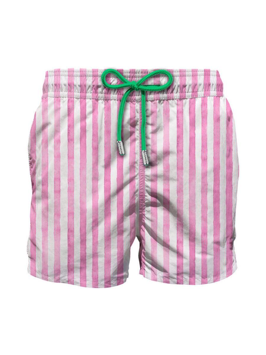 Costume shorts Gustavia Stripes bianco e rosa