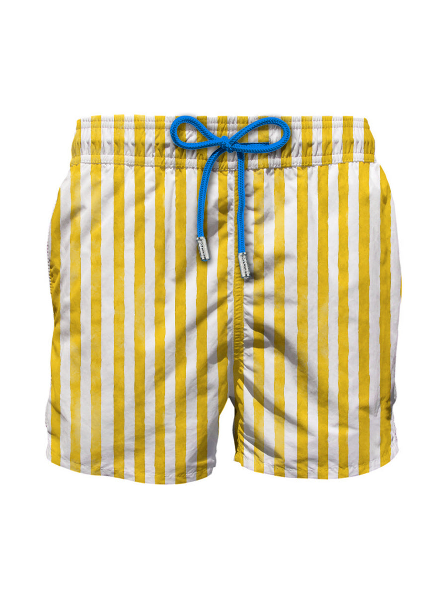 Costume shorts Gustavia Stripes bianco e giallo
