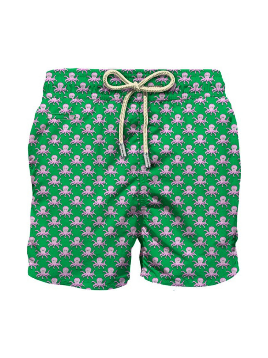 Costume shorts verde con fantasia Octopus rosa