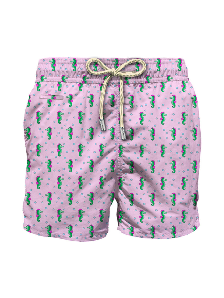 Costume shorts rosa con fantasia cavalluccio marino