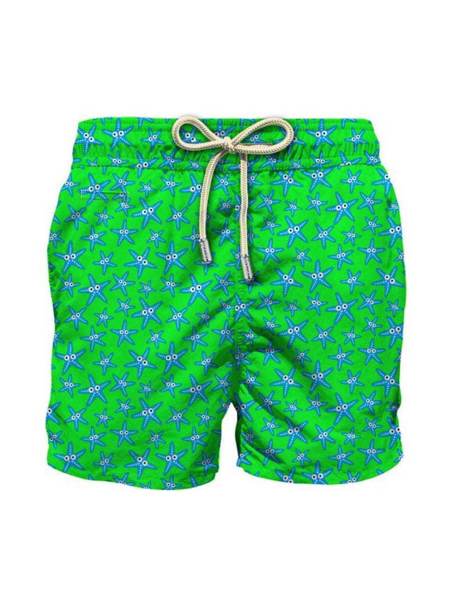 Costume shorts verde con fantasia stelle marine