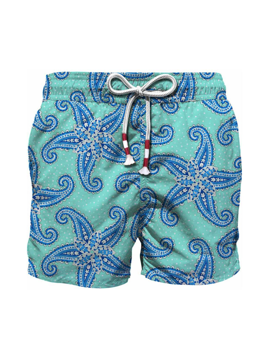 Costume shorts verde acqua con fantasia stelle marine