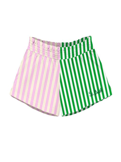Shorts in cotone Meave a strisce bicolor rosa e verde