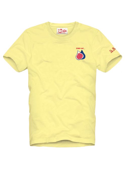 T-shirt gialla con scritta "Sono un fico"