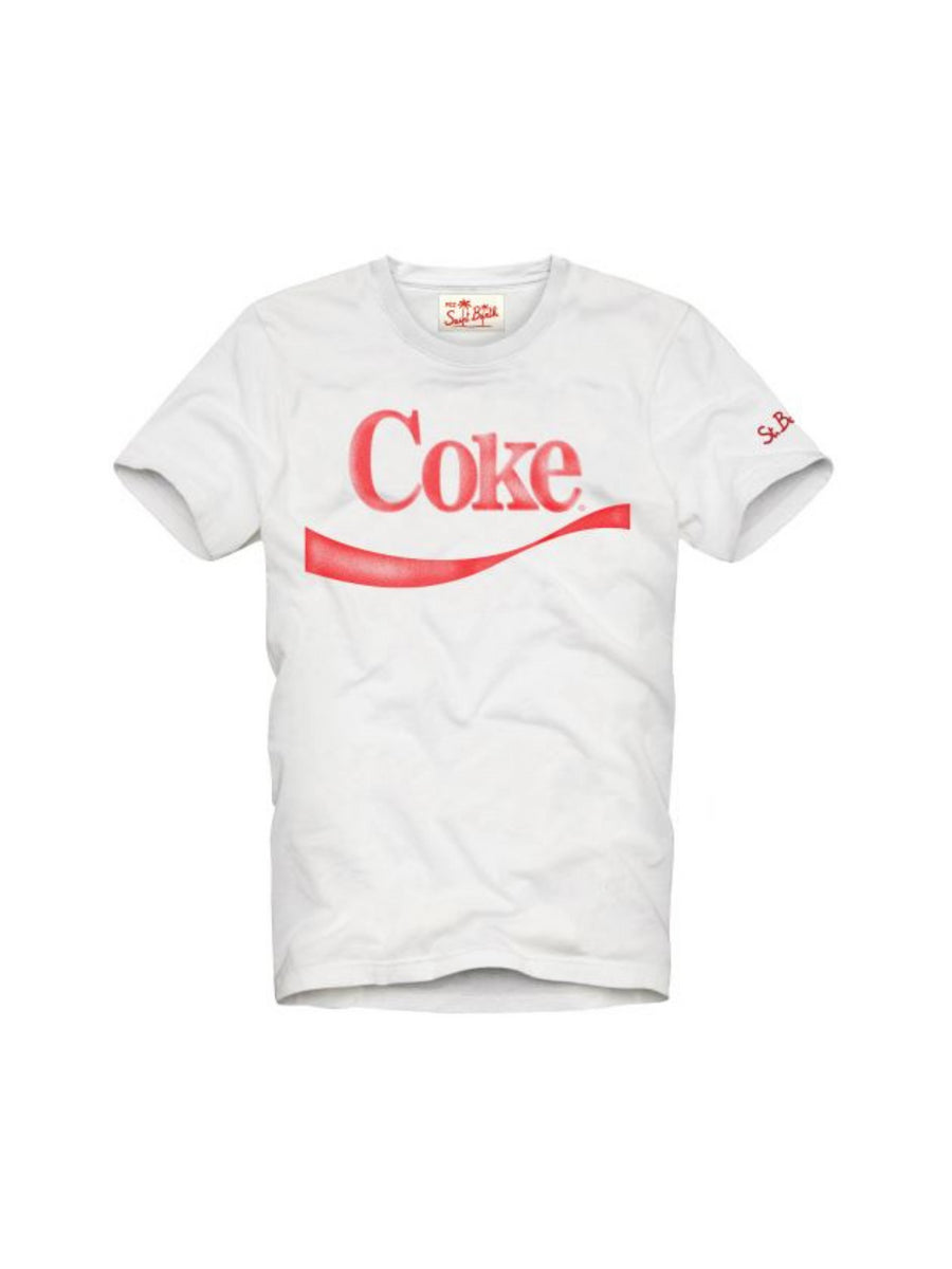 T-shirt bianca con logo Coke rosso