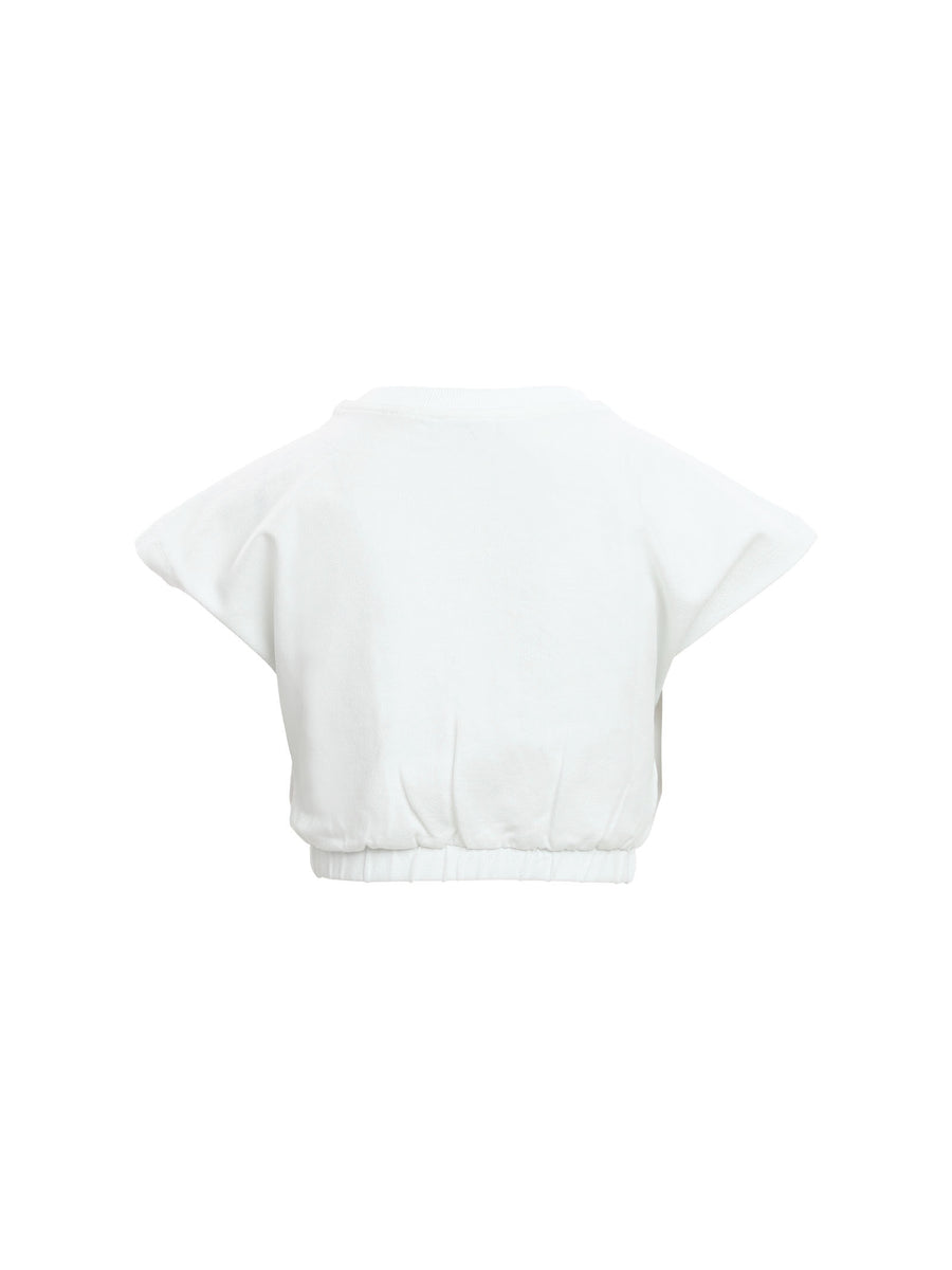 T-shirt crop bianca con stampa occhiali