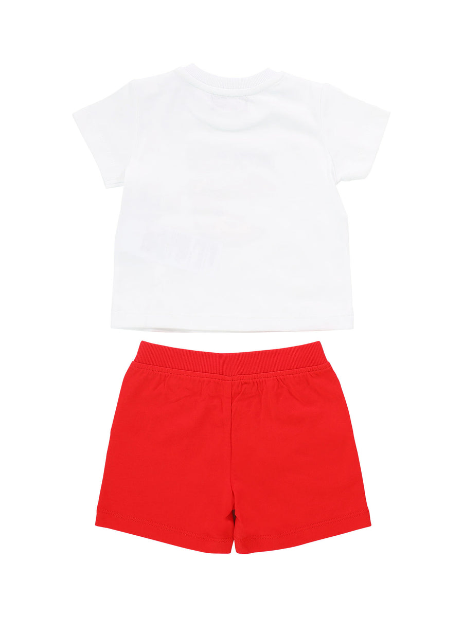 Completo T-shirt bianca con Teddy e shorts rossi